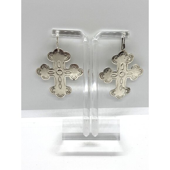Unbranded Jewelry - 925 Sterling Silver Cross Dangle Earrings Southwestern Boho Stamped Large Drop